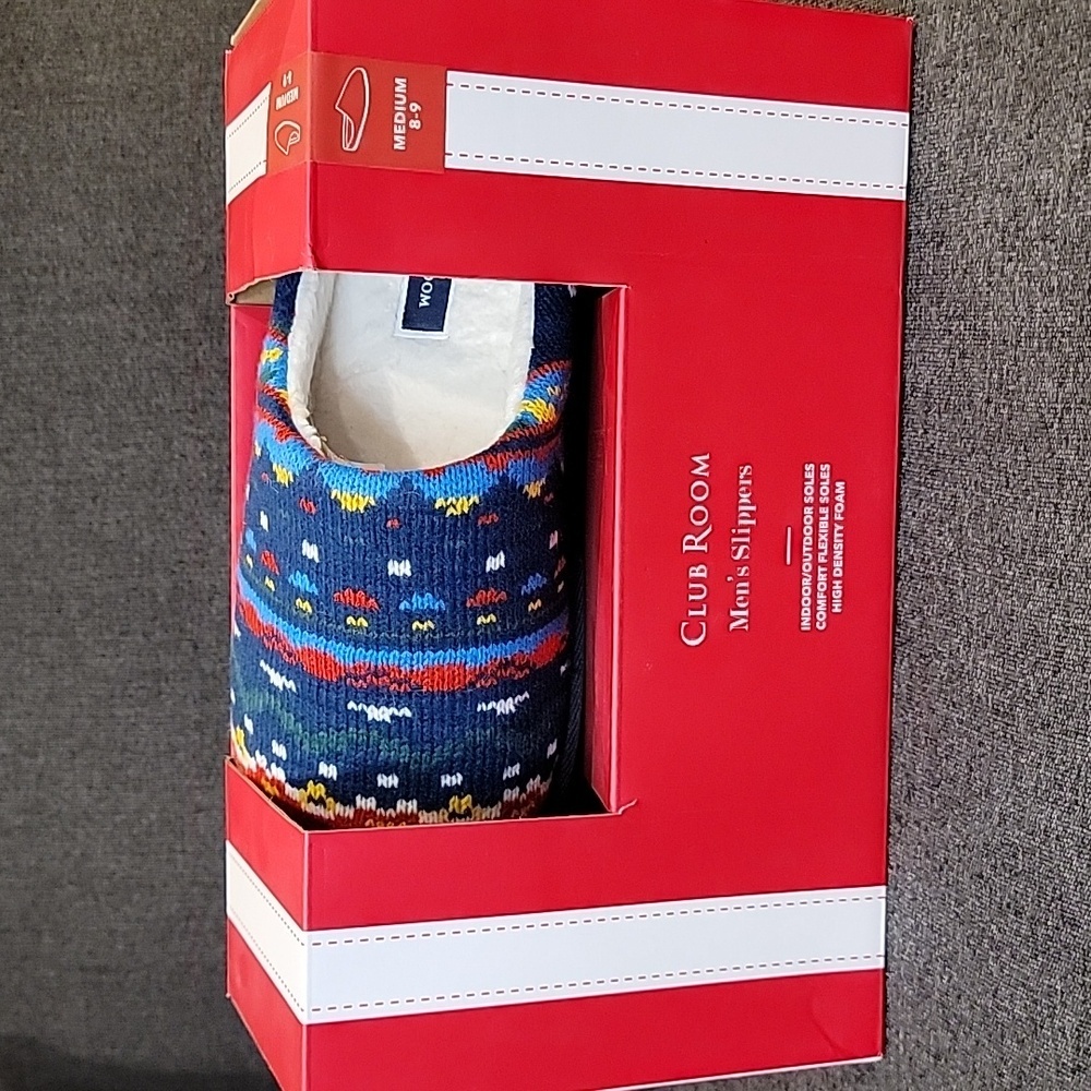Club Room Men's Red Blue Indoor Outdoor Slippers Size Med 8-9 - Picture 7 of 7